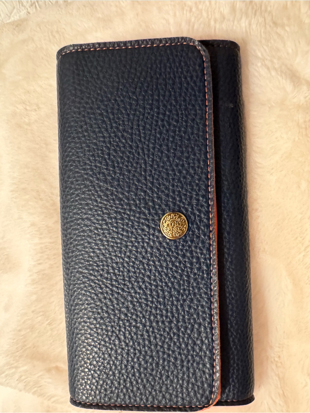 Navy Safe Keeper RFID Long Wallet with Gold Button